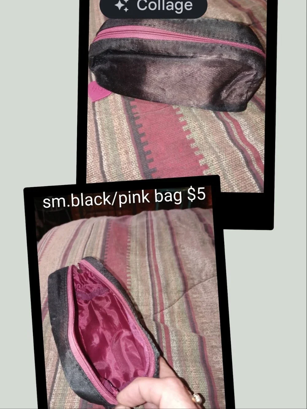 Black and Pink Small Women's Cosmetics Bag
