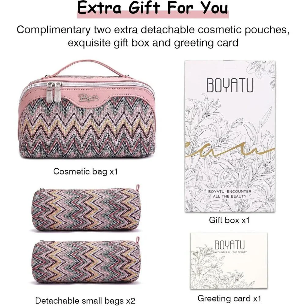 for Women: Western Boho Make up Bag Set of 3 - Large Capacity Vegan Leather Cosm