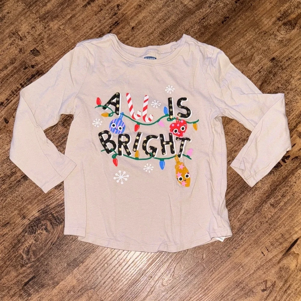 Kids Cream Long Sleeve Shirt - All is Bright size 5t