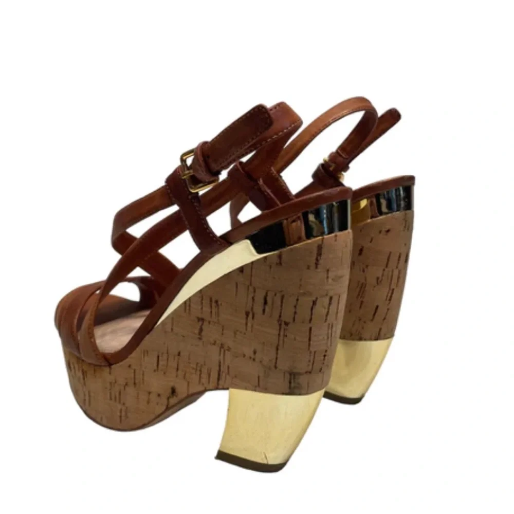 Miu Miu Brown Leather Cork Platform Sandals