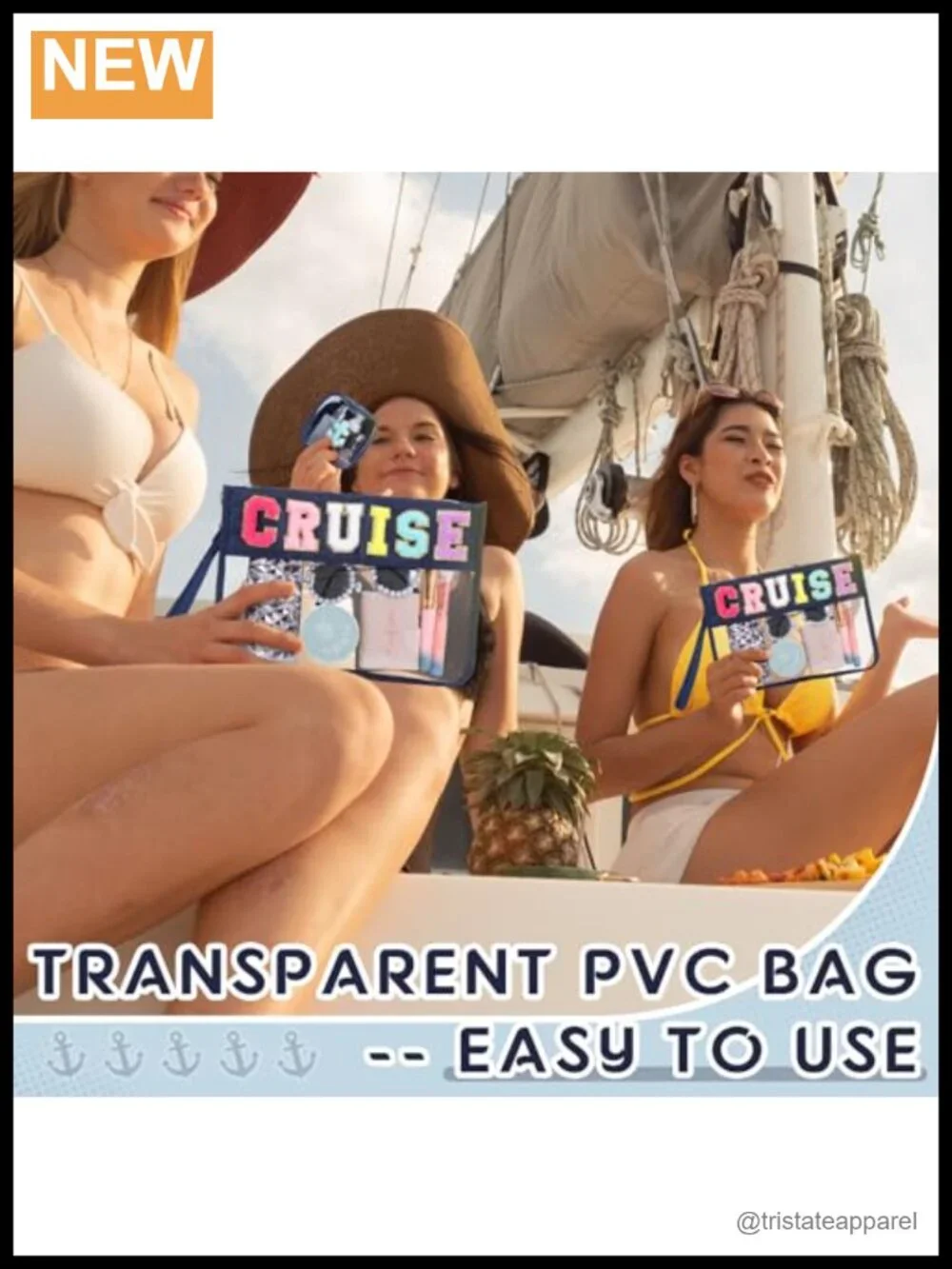 2 Pcs Waterproof PU Cosmetic Bags Travel Pouch Chenille Letter Nautical Anchor