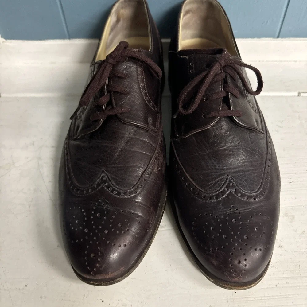 Vtg BALLY of Switzerland Leather Dress Burgundy Wingtip Oxford Shoes Men's 10‎