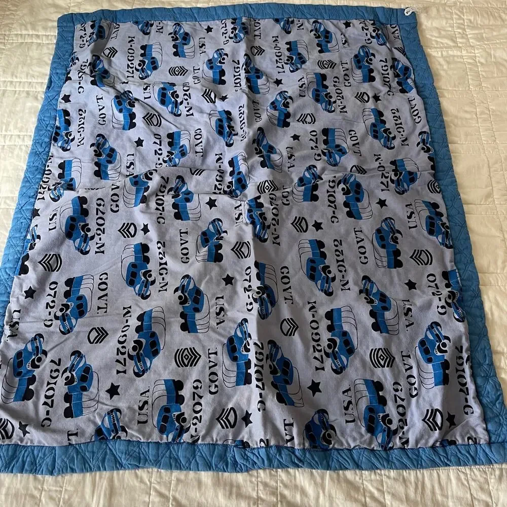 military army print‎ blue Baby quilt