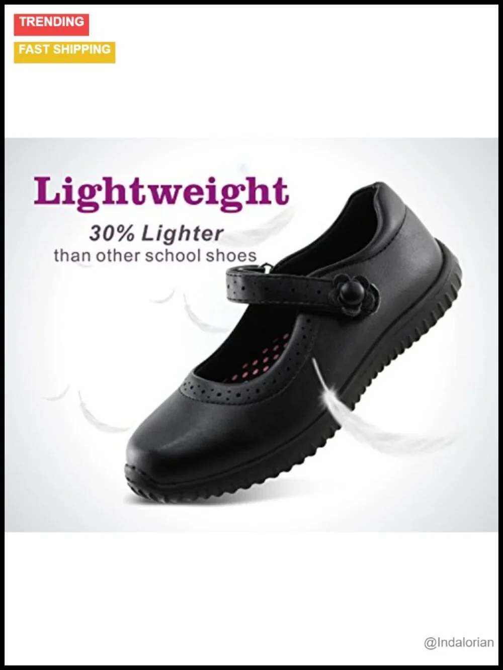 Girls Mary Jane School Uniform Shoes Hook & Loop Closure Faux Leather