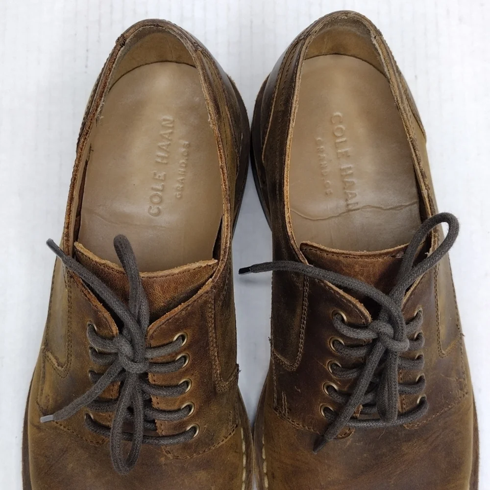Cole Haan Men's Distressed Brown Leather Lace Up Casual Dress Oxfords Size 10M