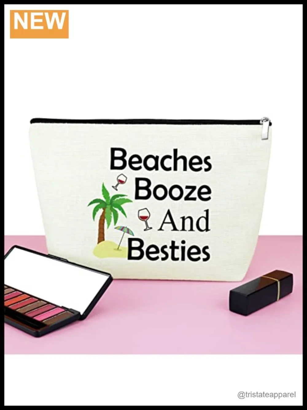 Canvas Beach Themed Cosmetic Bag Travel Makeup Pouch Zipper Closure