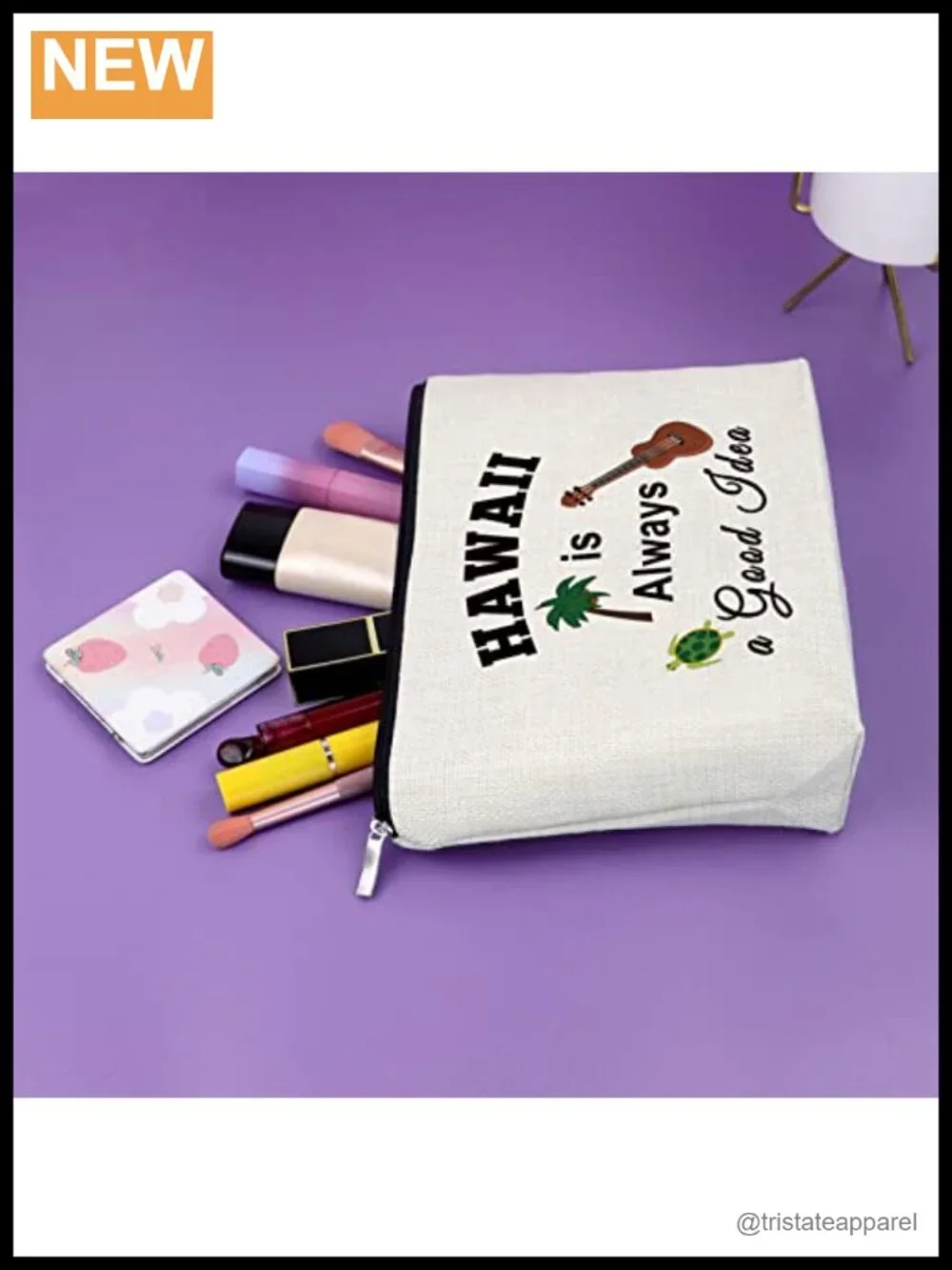 Hawaii Themed Canvas Makeup Bag - Travel Cosmetic Case with Zipper