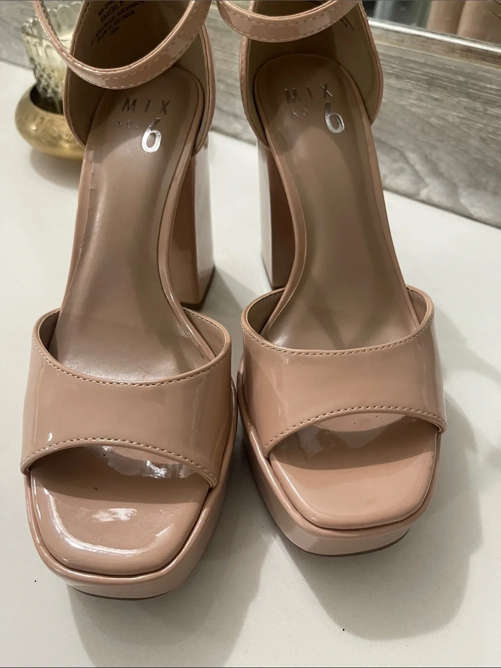 Mix No. 6 Nude Tan  Platform Block Heel Sandals Ankle Strap Sammir sz 6