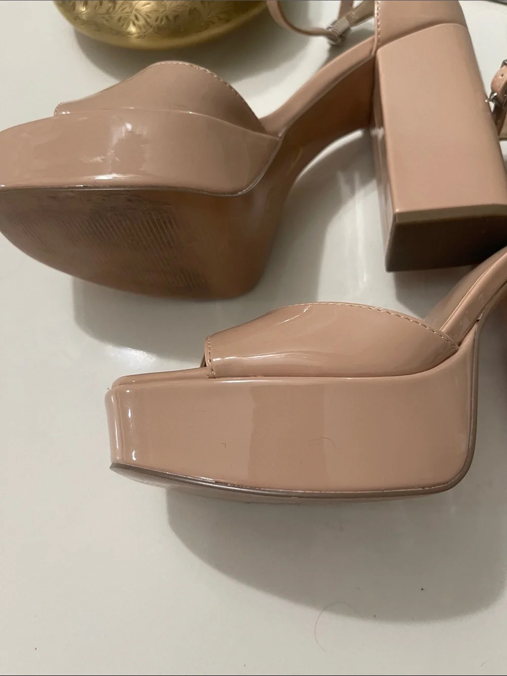 Mix No. 6 Nude Tan  Platform Block Heel Sandals Ankle Strap Sammir sz 6