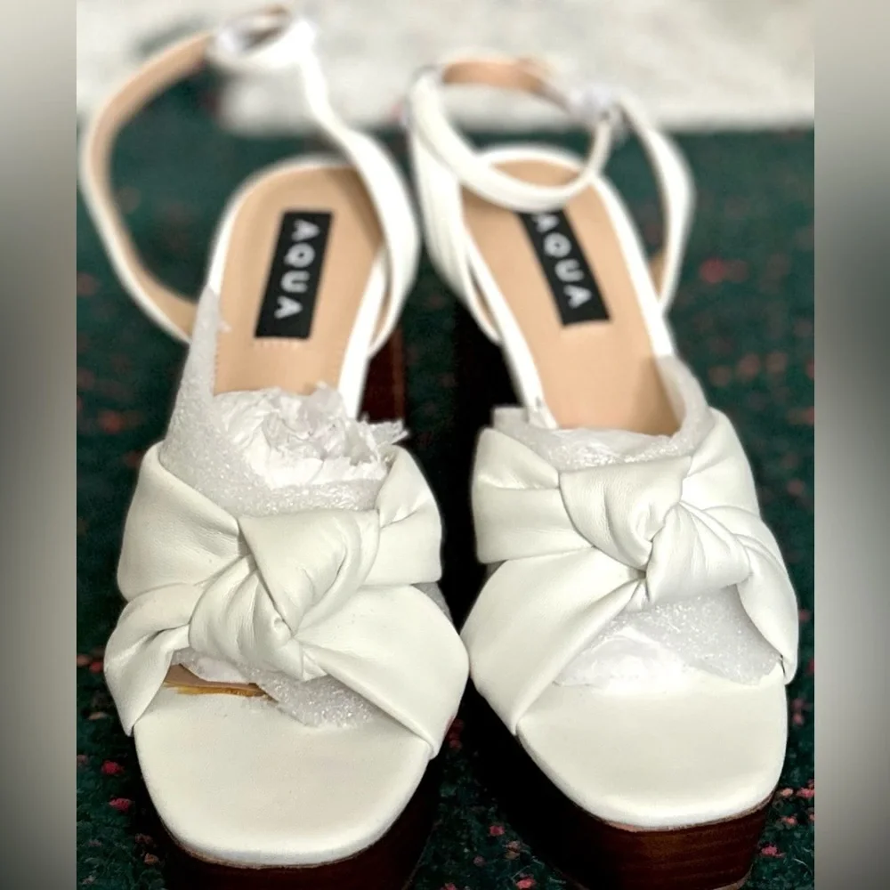 RARE AQUA Lory Platform High Heel Sandals White Brown NWT 7.5