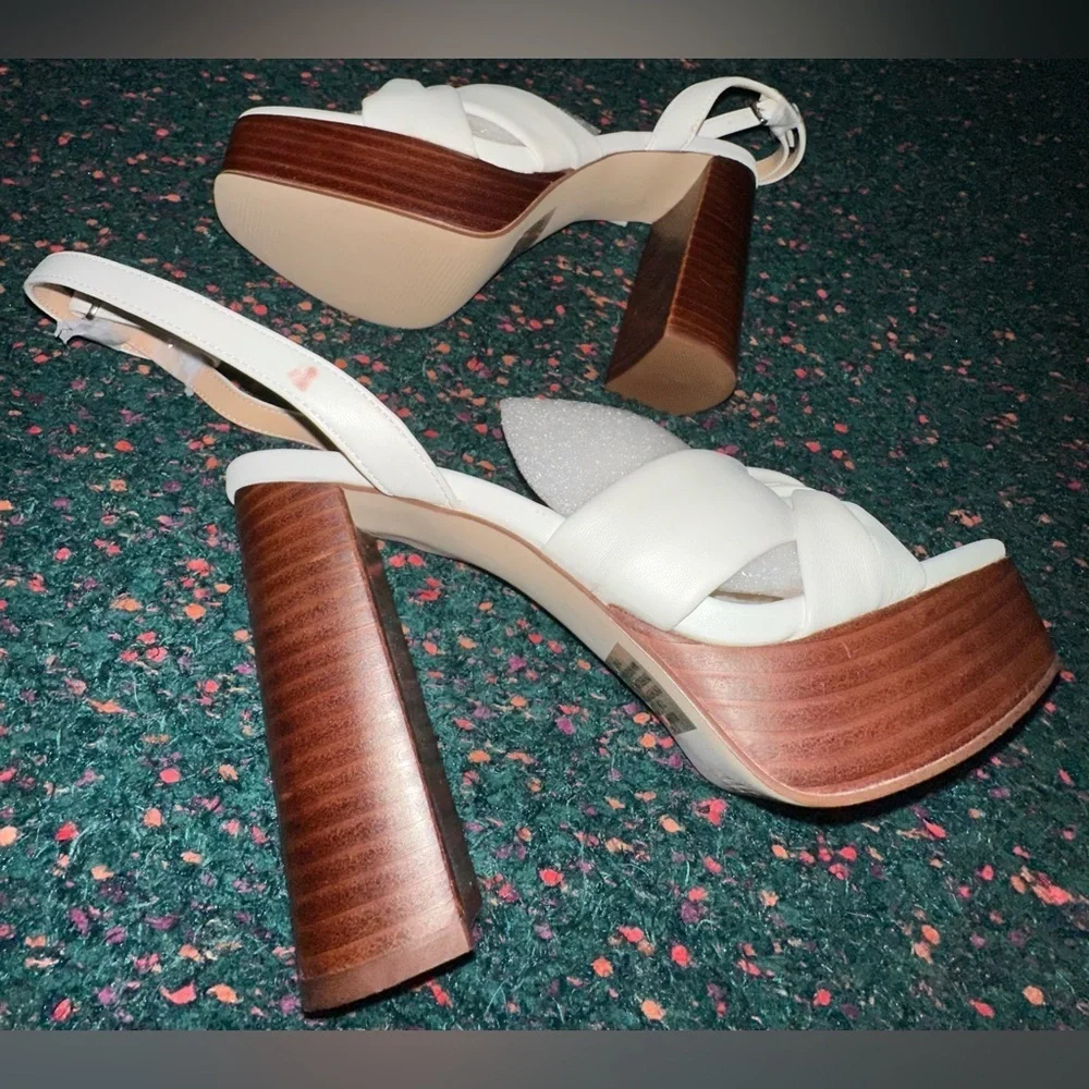 RARE AQUA Lory Platform High Heel Sandals White Brown NWT 7.5