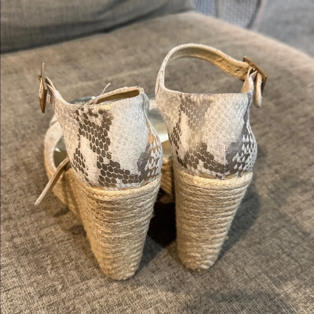 Jimmy Choo Beige Snake-Print Espadrille Wedge Sandals