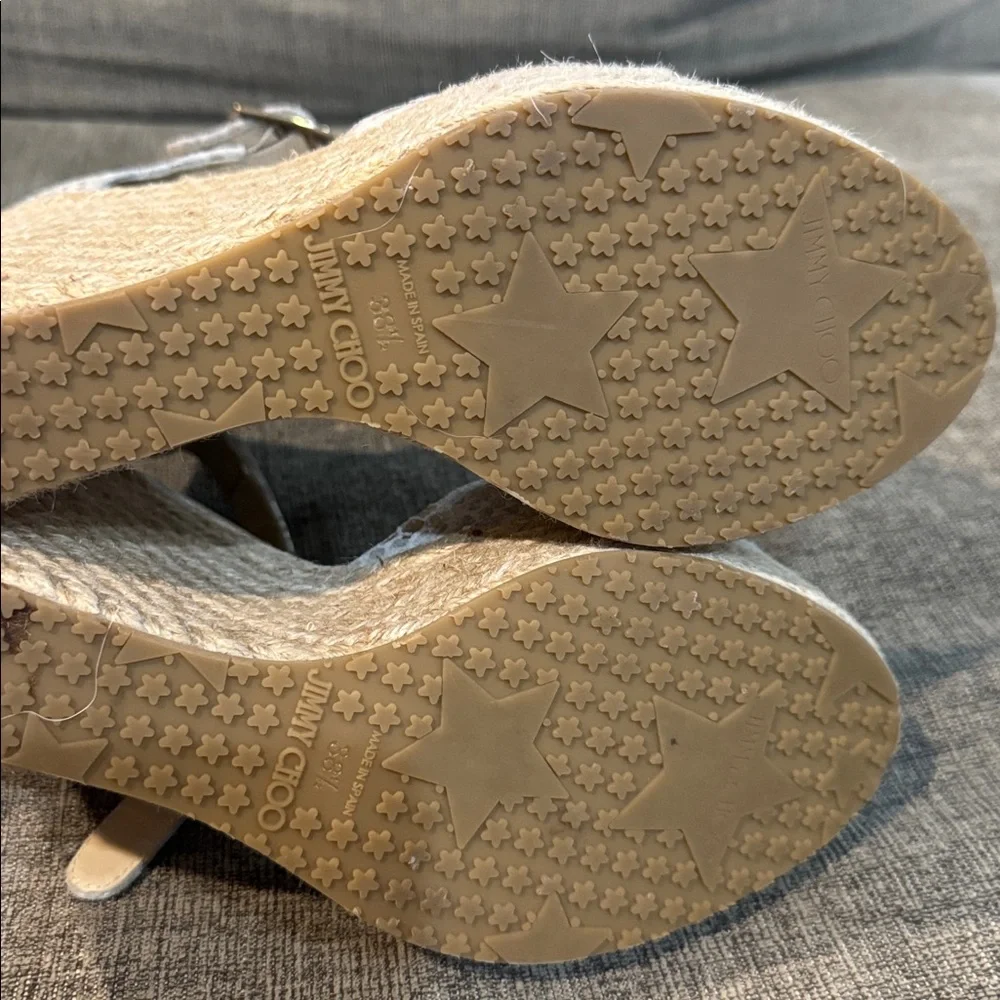 Jimmy Choo Beige Snake-Print Espadrille Wedge Sandals