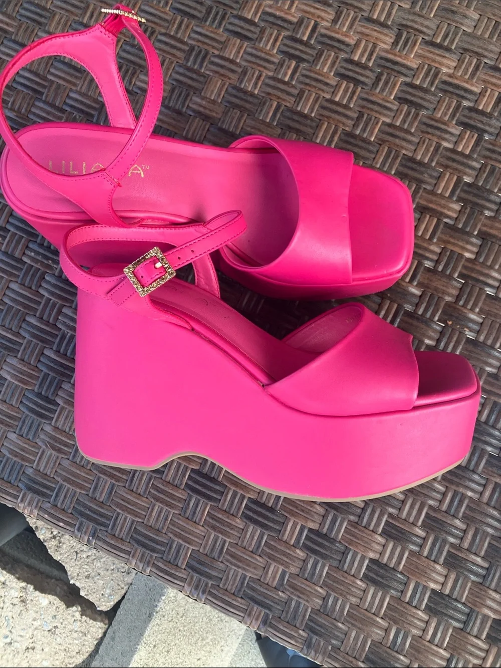 Liliana Bright Pink Chunky Platform Ankle-Strap Sandals
