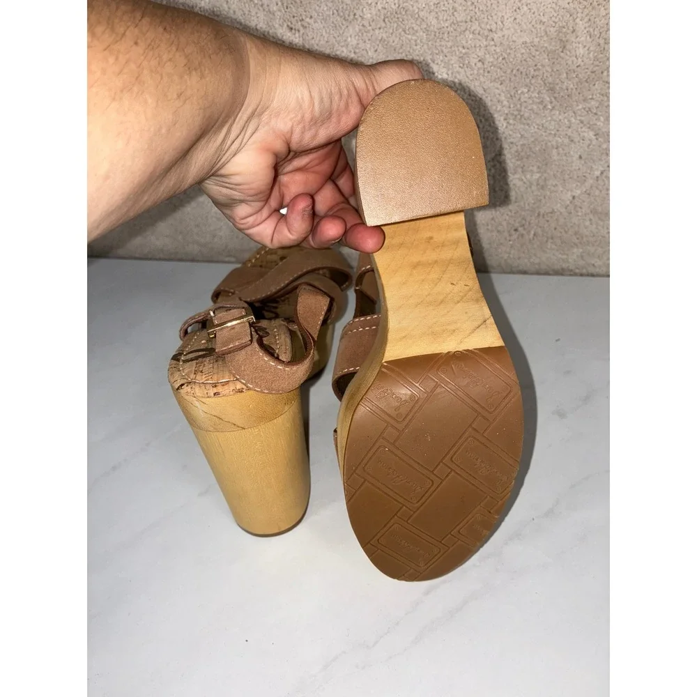 Sam Edelman Tan Platform Sandals - 9M - Mae Suede Wood Block Heel  Retro Summer