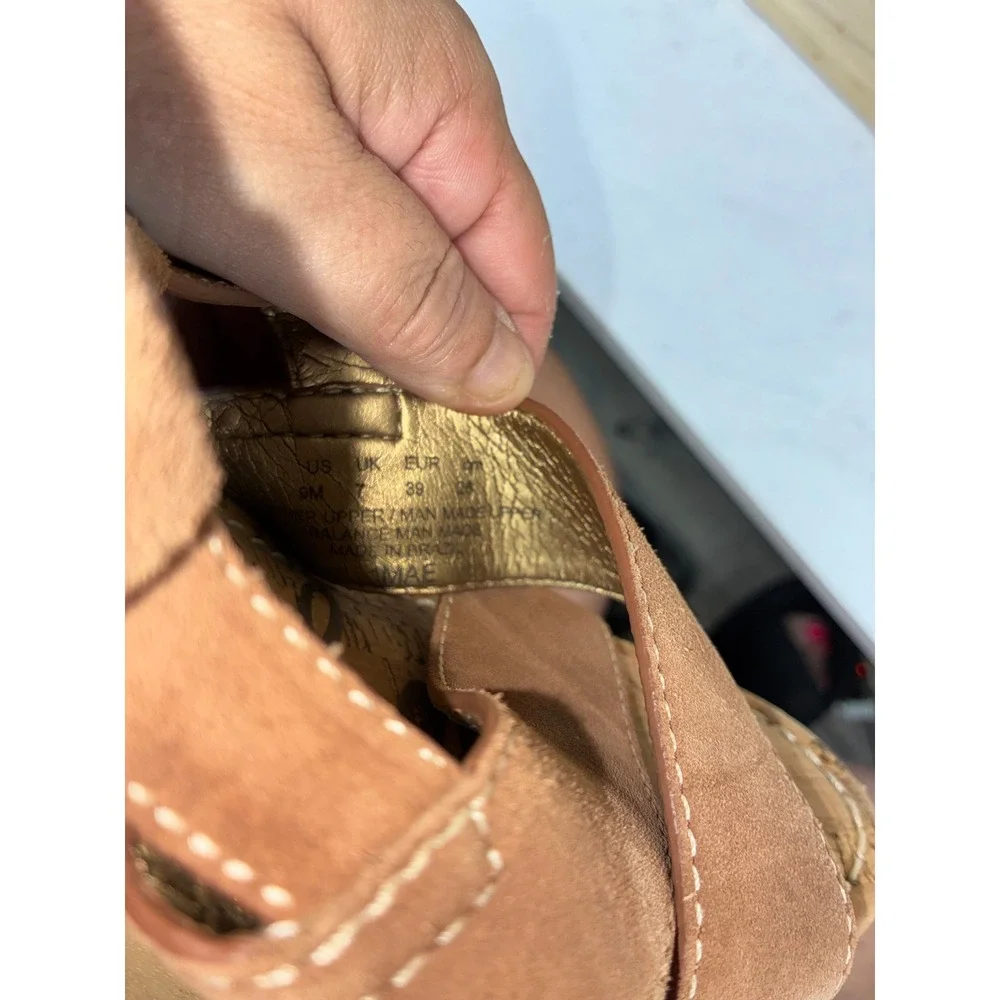 Sam Edelman Tan Platform Sandals - 9M - Mae Suede Wood Block Heel  Retro Summer