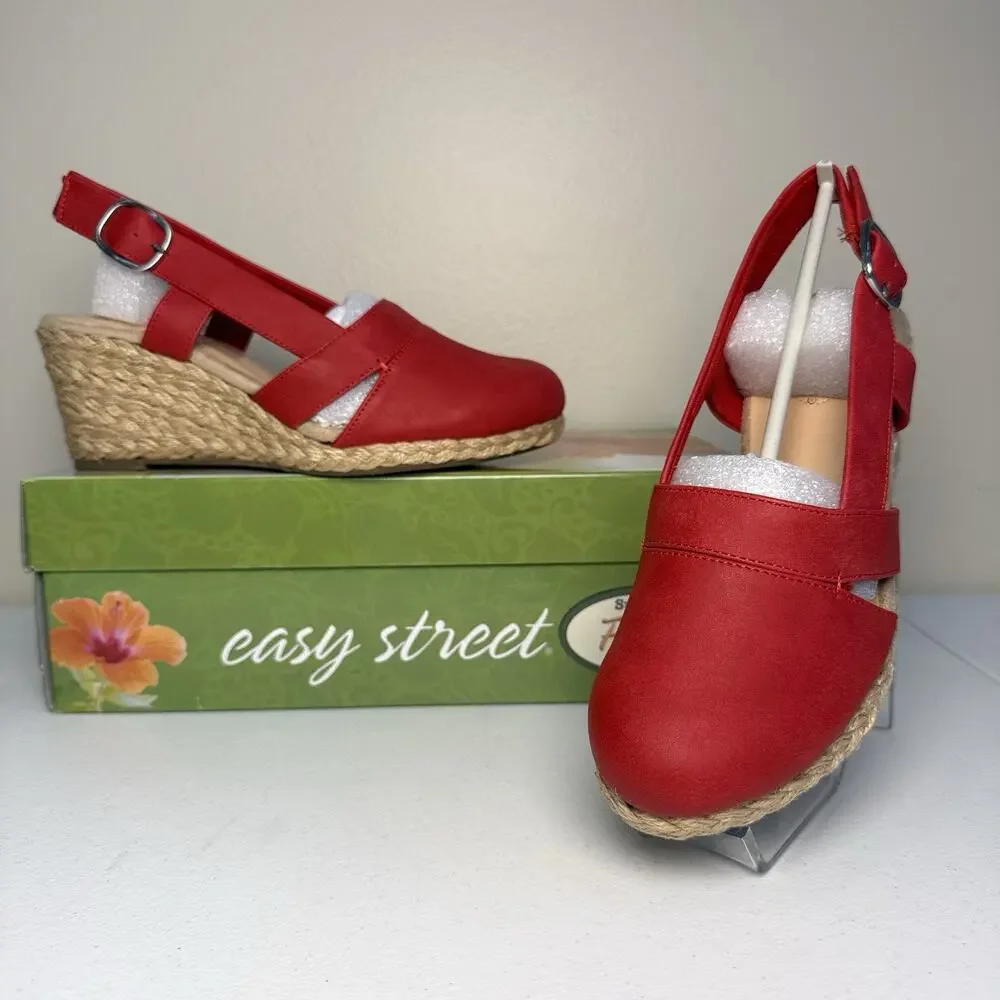 Easy Street Stargaze Red Espadrille Wedge Sandals Women’s Size 6 NEW