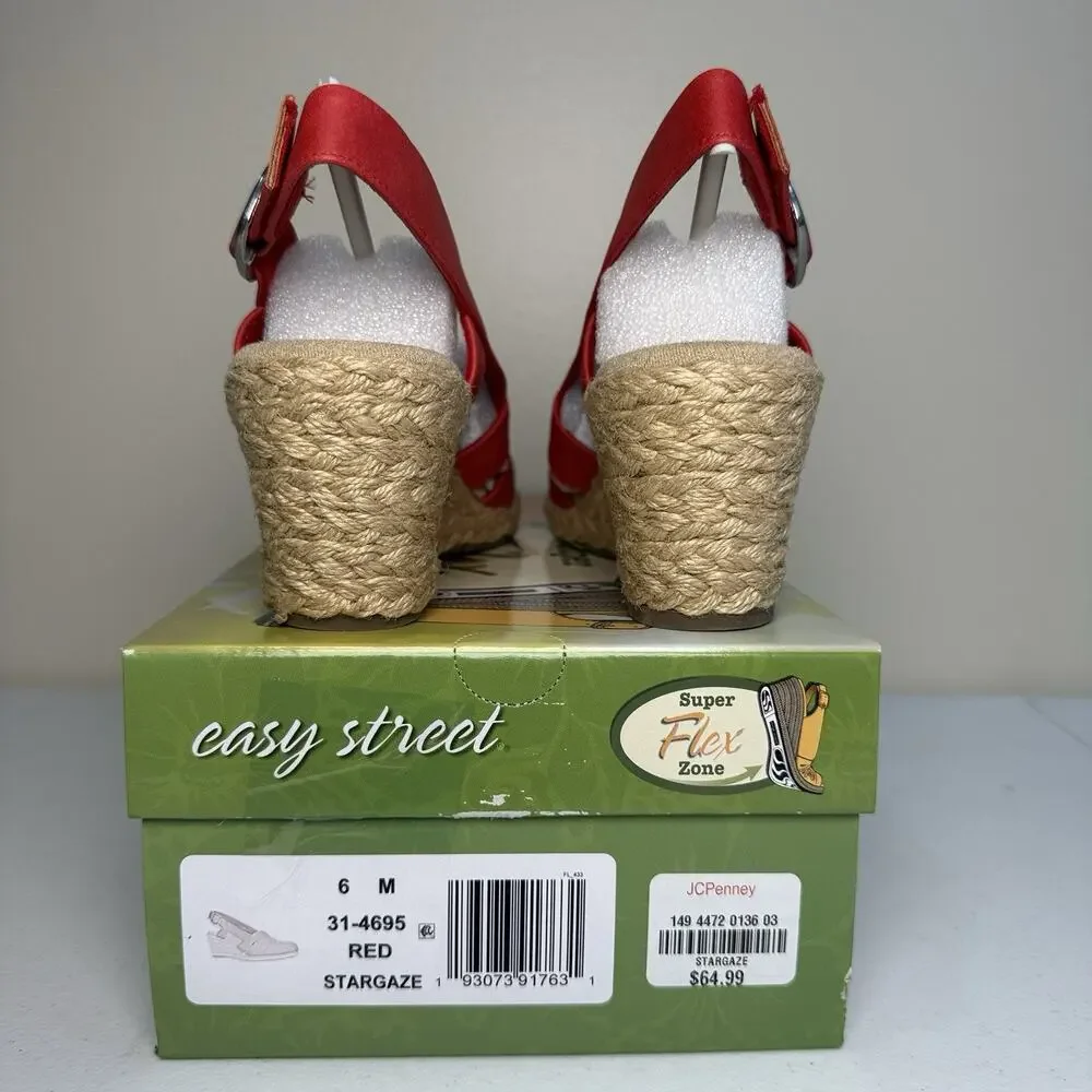 Easy Street Stargaze Red Espadrille Wedge Sandals Women’s Size 6 NEW