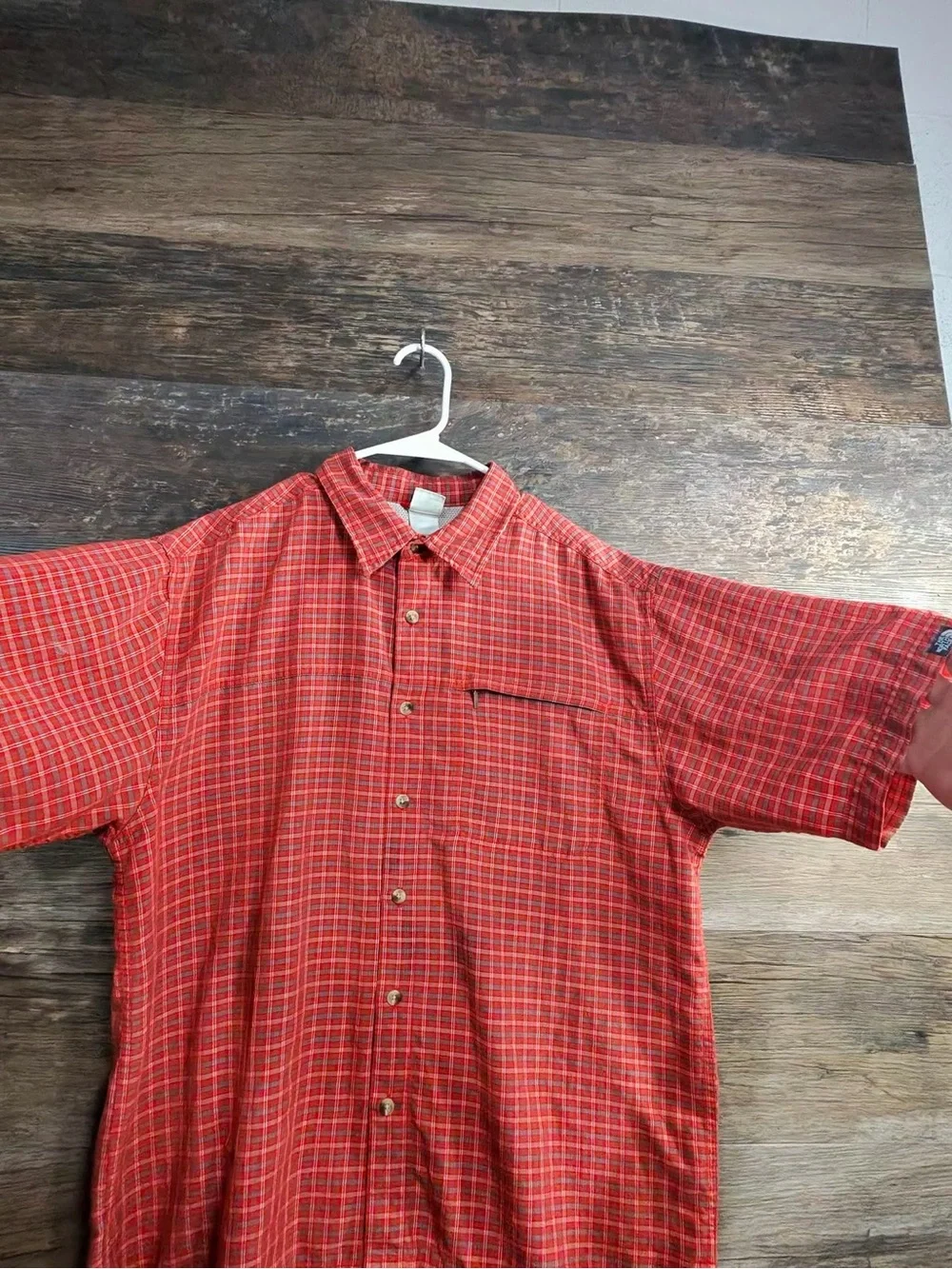 The North Face Men's Red Plaid Short-Sleeve Button-Down Shirt