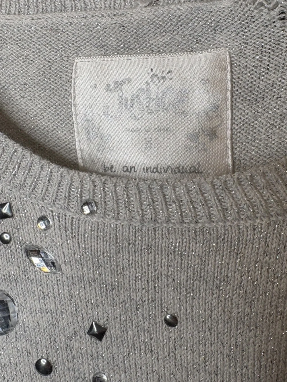 Justice Rhinestone Sparkley Sweater Silver Girl Dress Size 8 Y2K