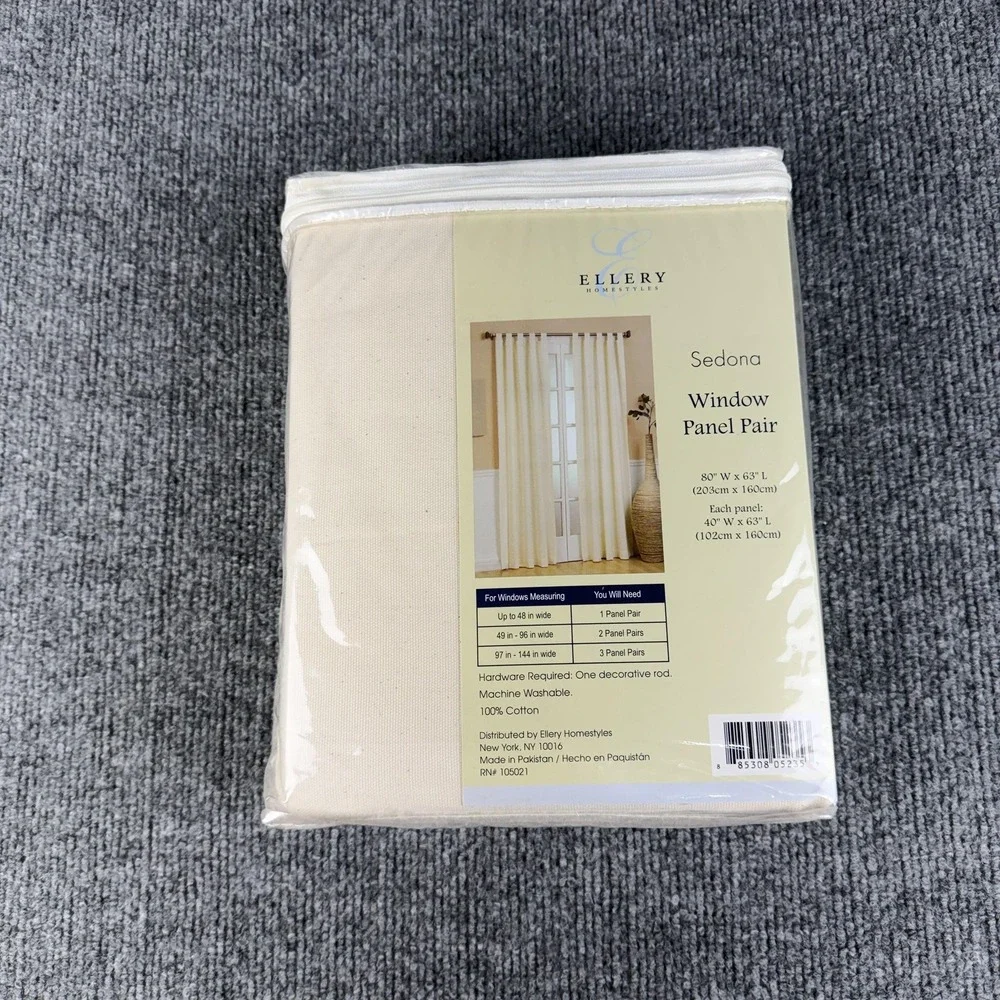Ellery Sedona Window Panel Pair 80x63 Natural Beige Cotton Tab Top Curtains