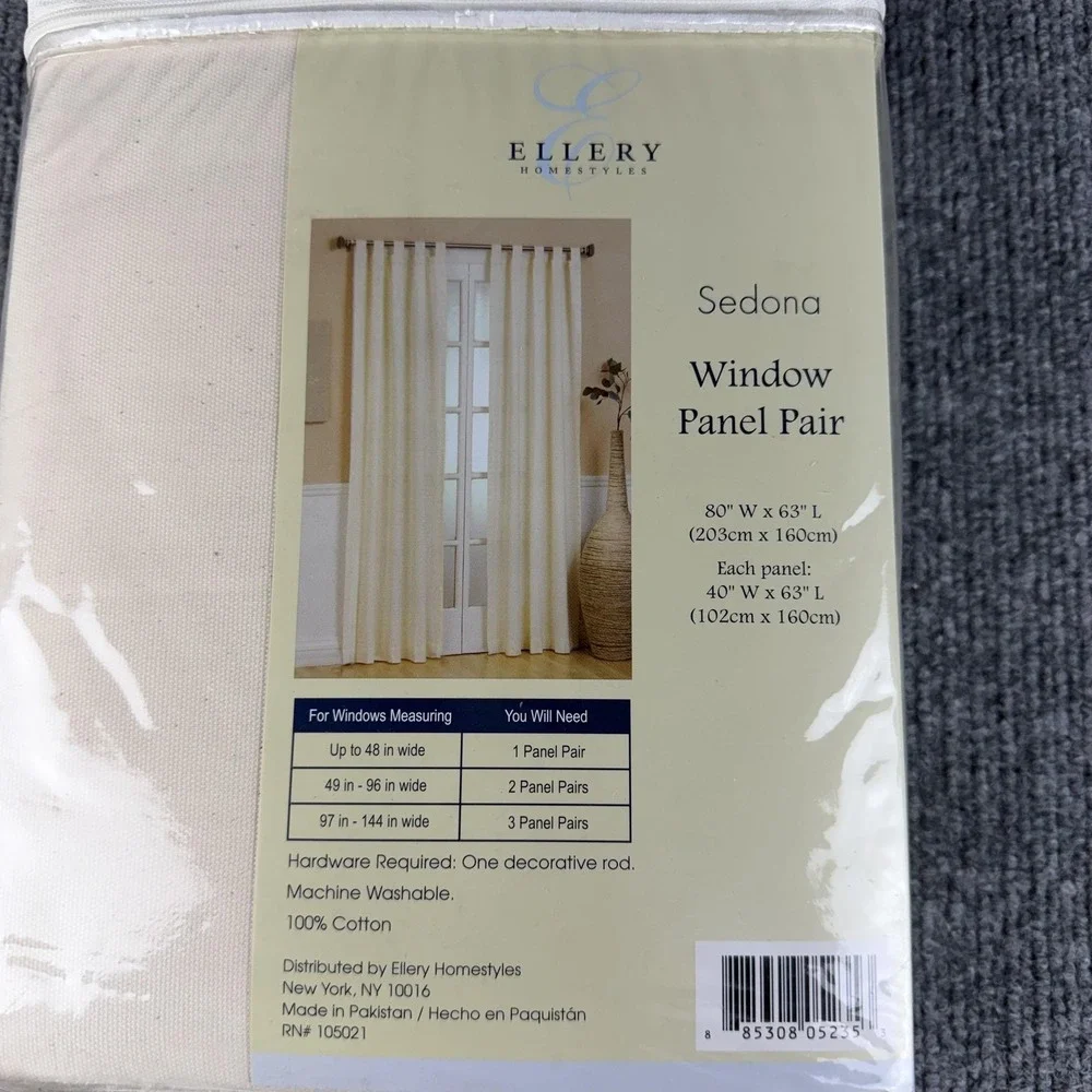 Ellery Sedona Window Panel Pair 80x63 Natural Beige Cotton Tab Top Curtains