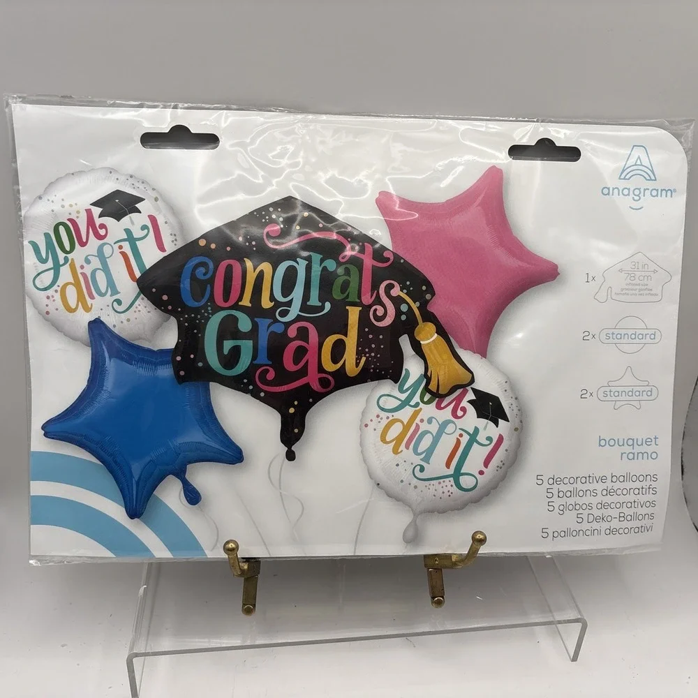 Anagram Balloon Bouquet~Congrats Grad You Did It!~5 Balloon Bouquet
