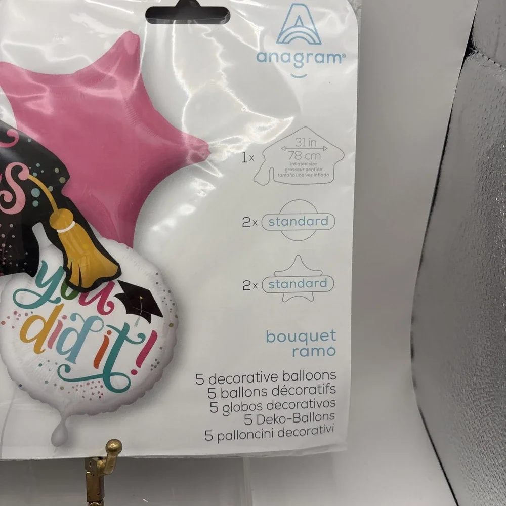 Anagram Balloon Bouquet~Congrats Grad You Did It!~5 Balloon Bouquet