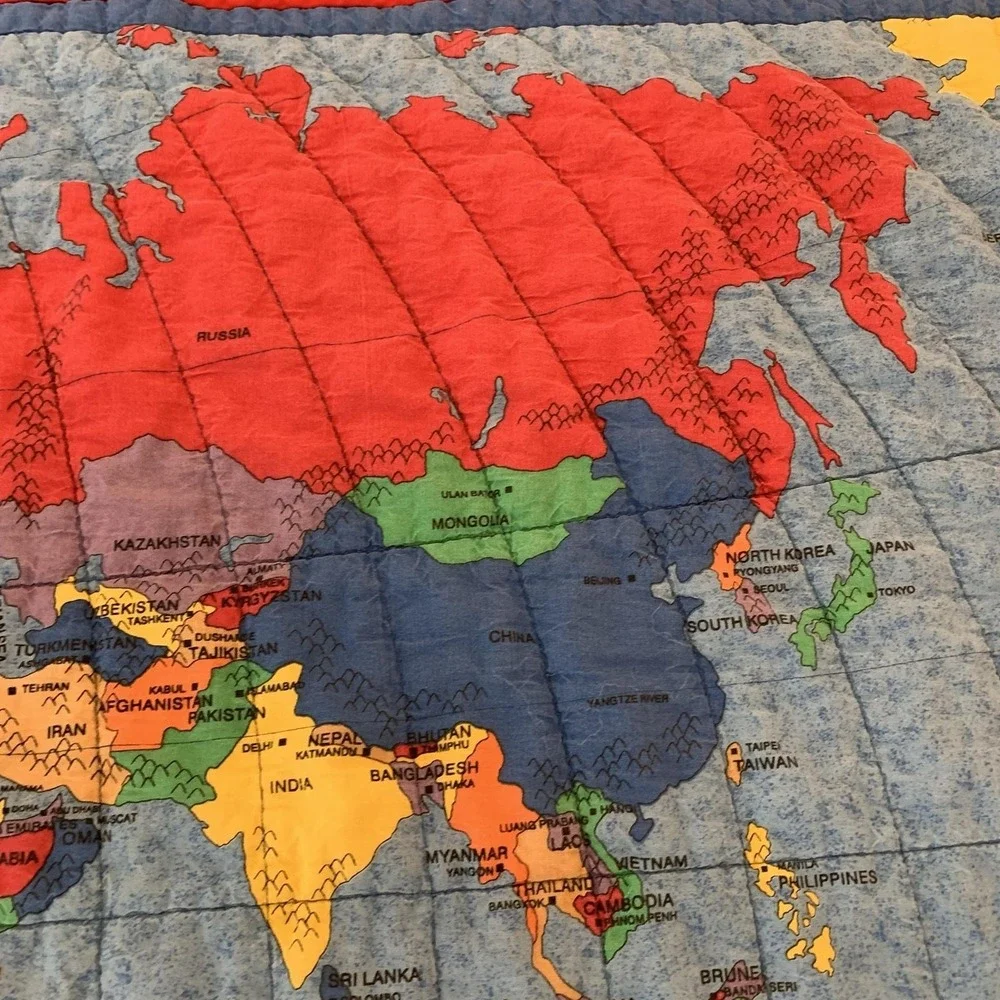 Handmade Blue World Map Quilt Kids Blanket Winnie The Pooh Tigger Flannel 34x58