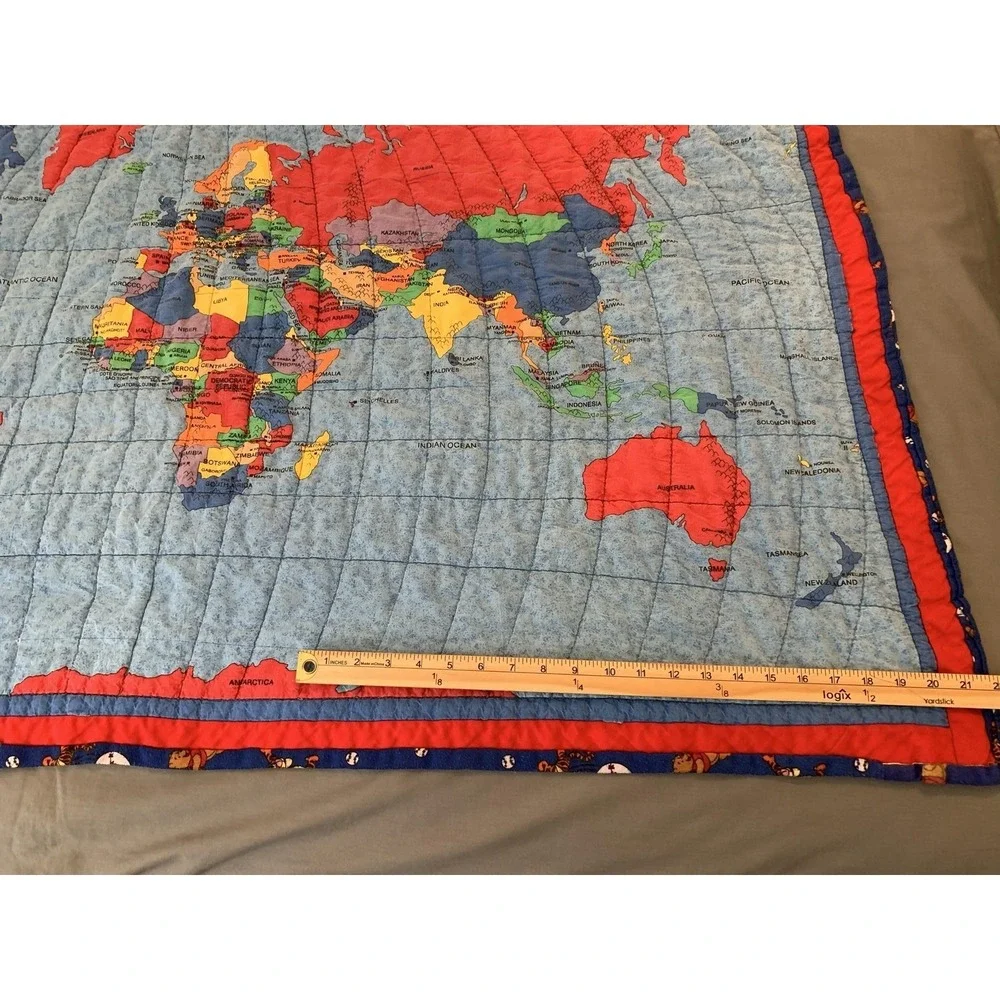Handmade Blue World Map Quilt Kids Blanket Winnie The Pooh Tigger Flannel 34x58