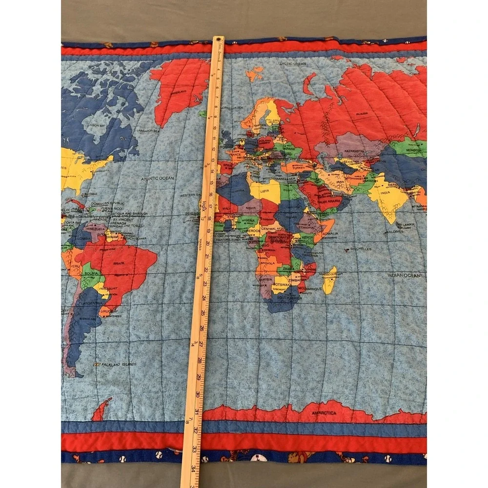 Handmade Blue World Map Quilt Kids Blanket Winnie The Pooh Tigger Flannel 34x58