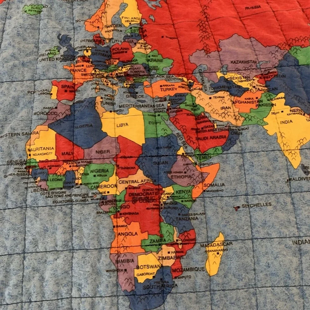 Handmade Blue World Map Quilt Kids Blanket Winnie The Pooh Tigger Flannel 34x58