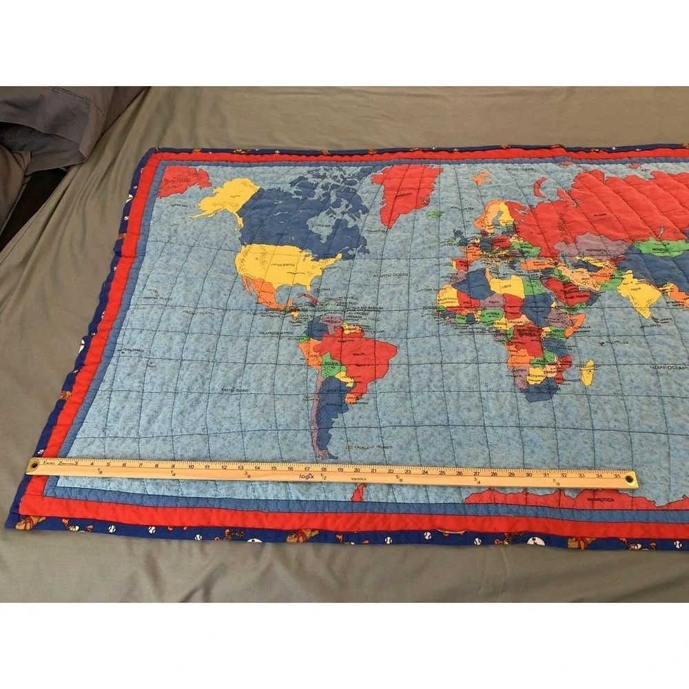 Handmade Blue World Map Quilt Kids Blanket Winnie The Pooh Tigger Flannel 34x58