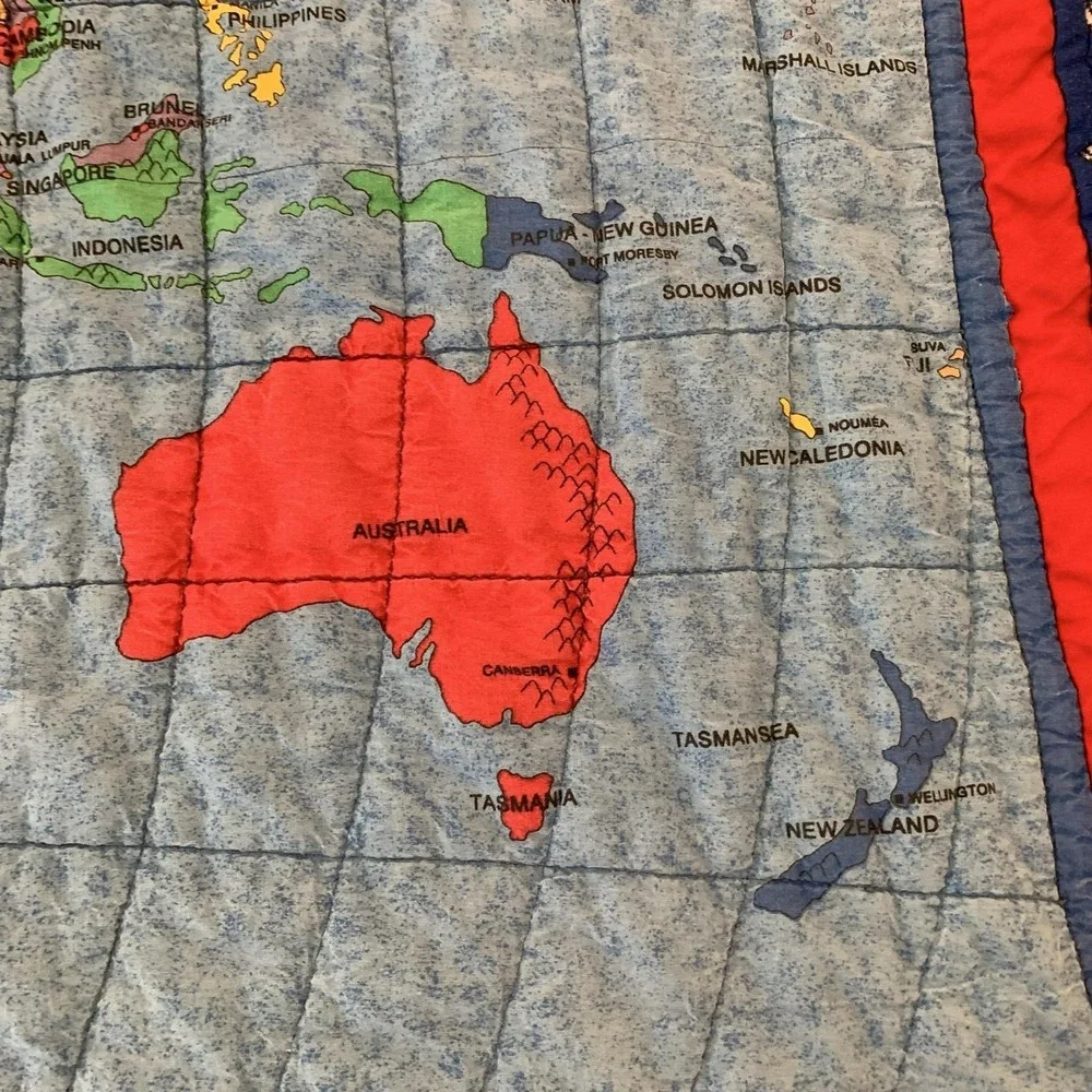 Handmade Blue World Map Quilt Kids Blanket Winnie The Pooh Tigger Flannel 34x58