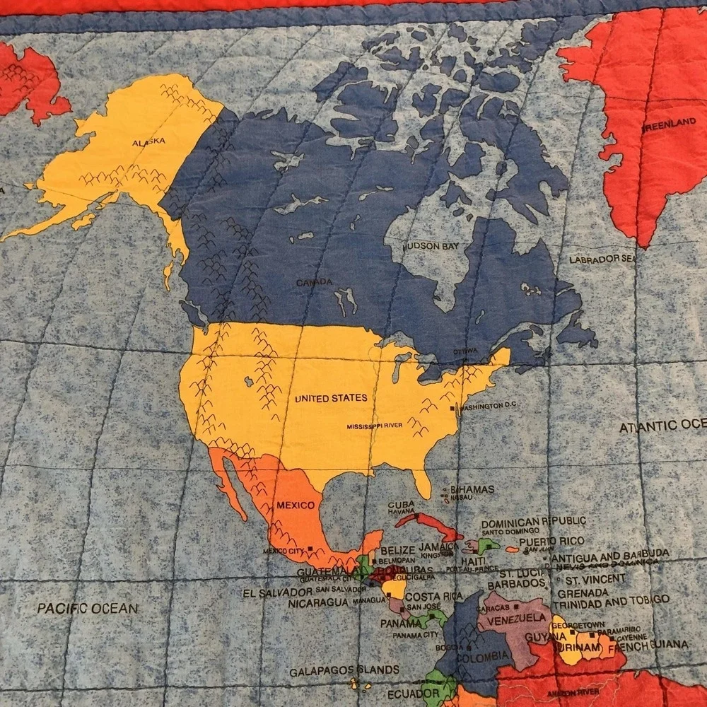 Handmade Blue World Map Quilt Kids Blanket Winnie The Pooh Tigger Flannel 34x58