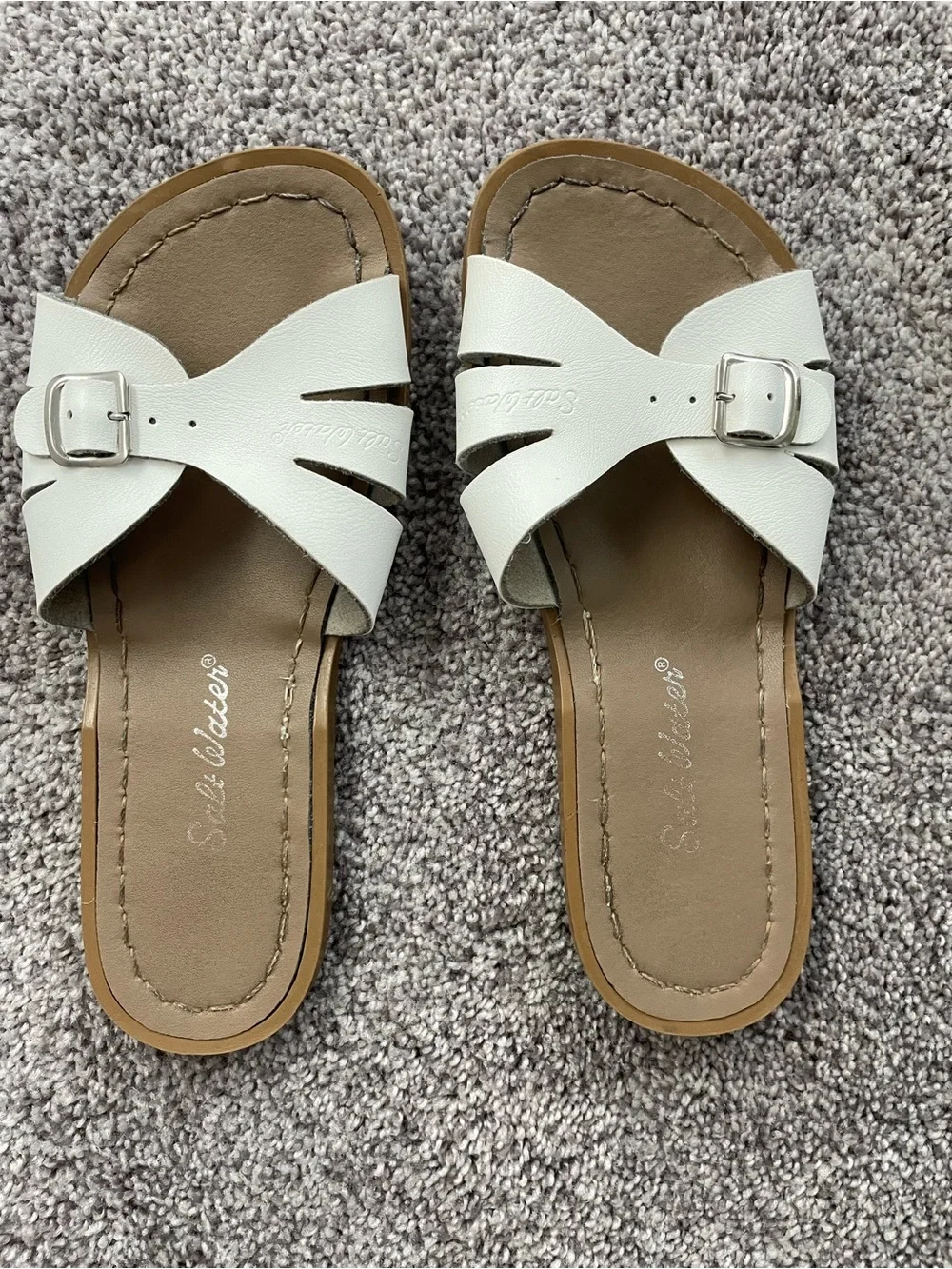 Salt Water Sandals by Hoy White Crossover Slide Sandals—Genuine Leather