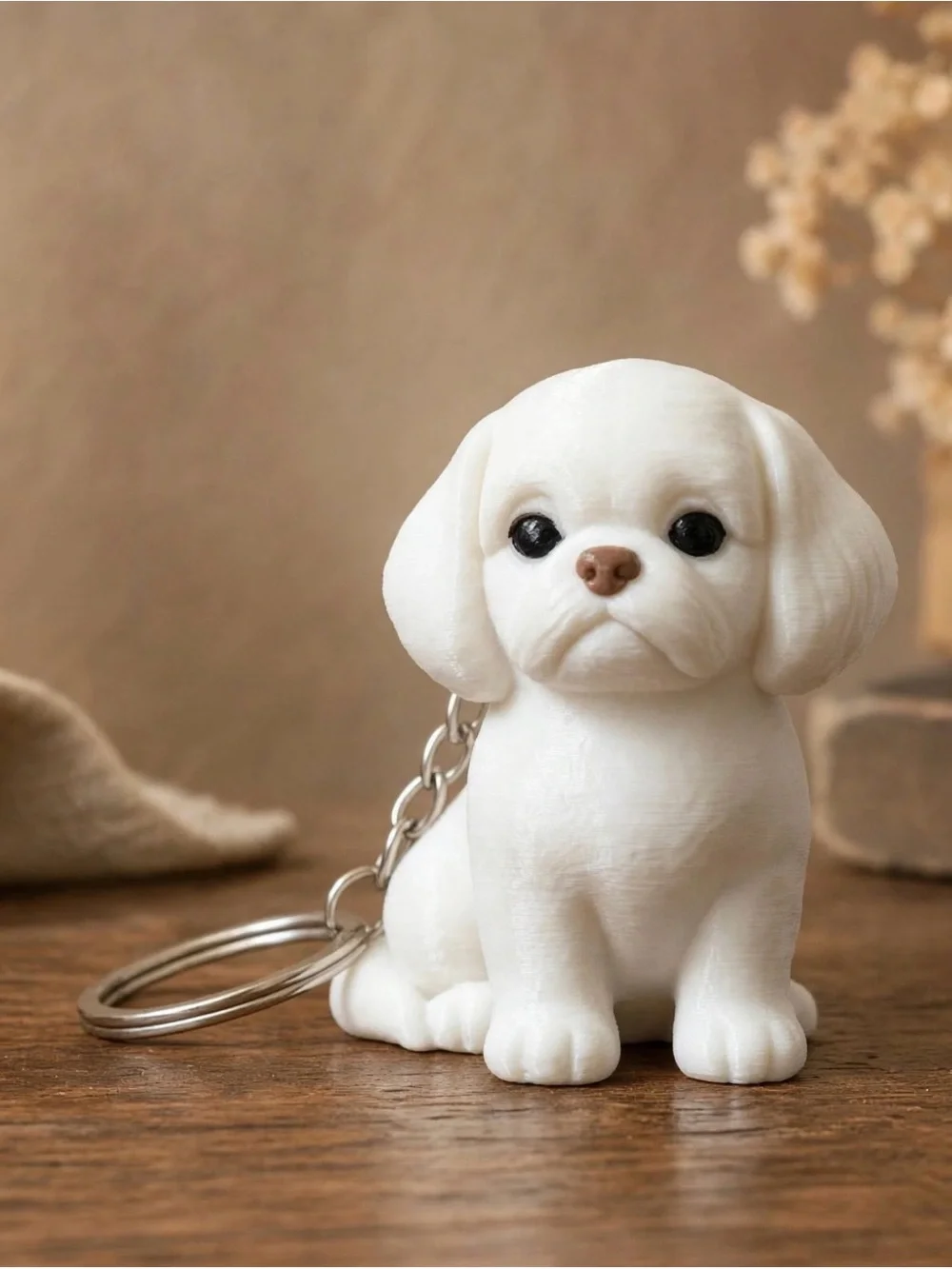 Shih Tzu Dog Keychain Charm - Mini White Puppy Pocket Pet - New