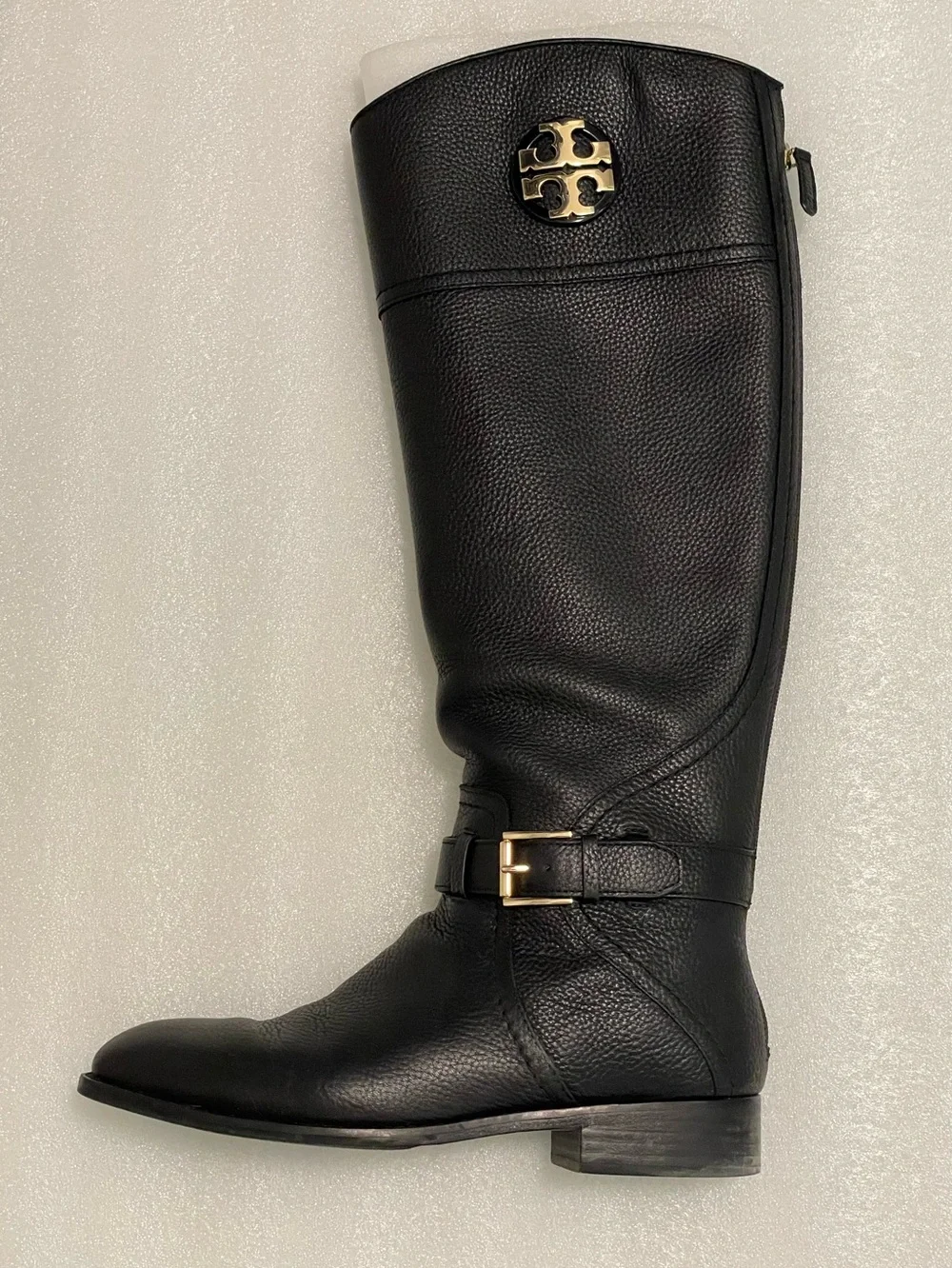 Tory Burch Black Leather Over-the-Knee Riding Boots with Gold Logo
