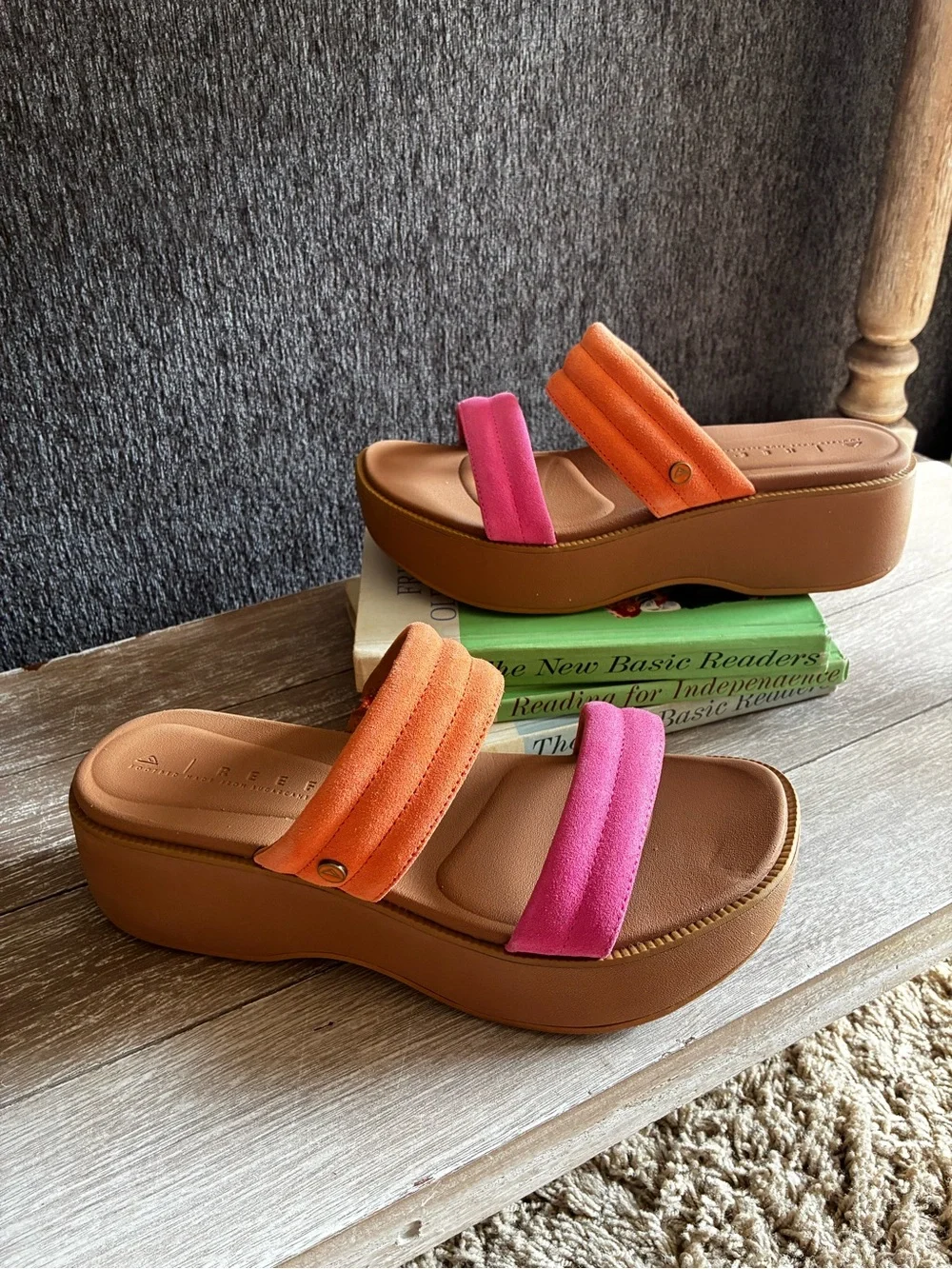 Reef Lofty Lux Hi Platform Sandals With Pink and Orange Cushioned Straps