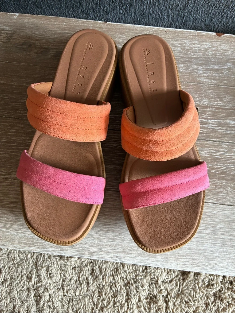 Reef Lofty Lux Hi Platform Sandals With Pink and Orange Cushioned Straps