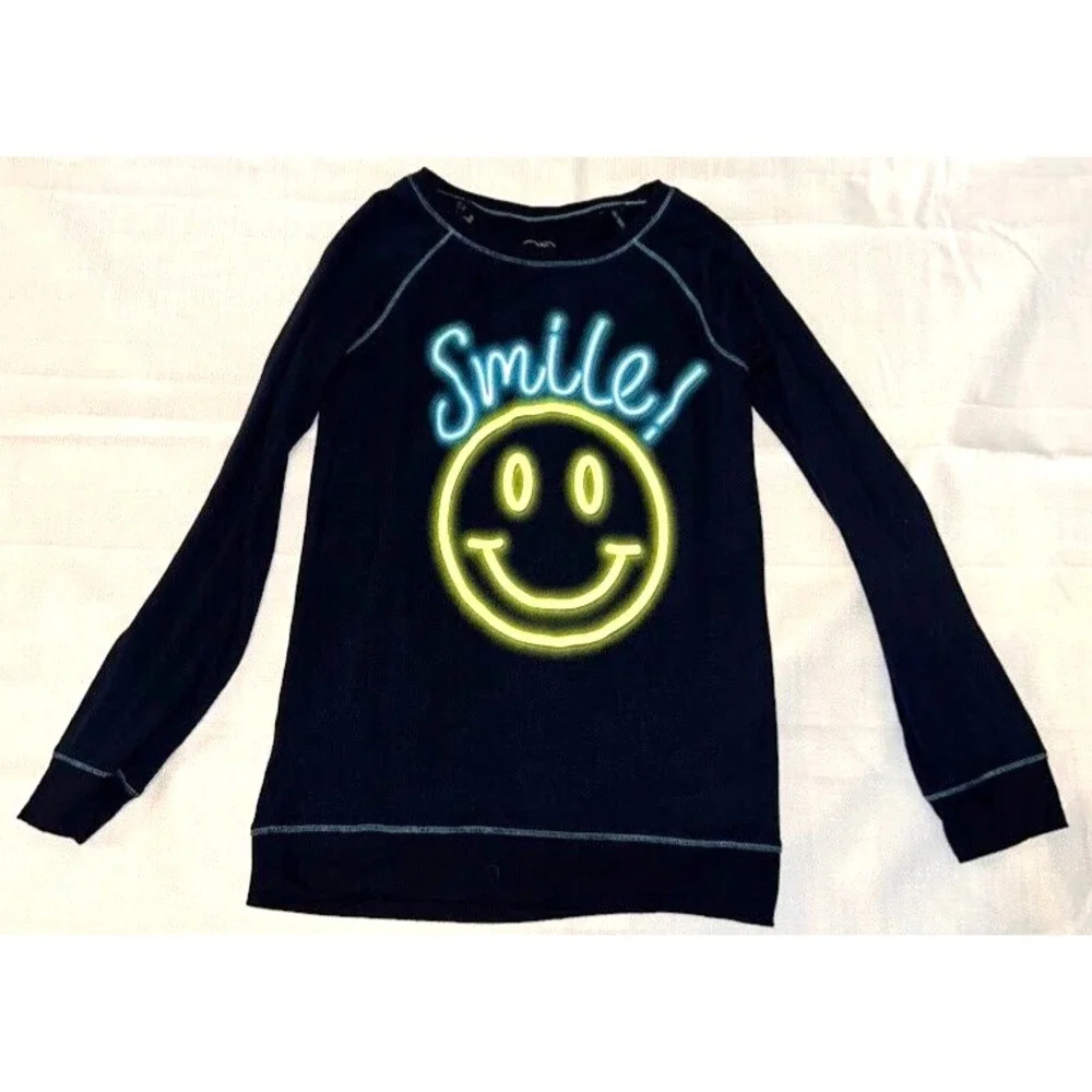 Justice Long Sleeve Shirt Girls Size‎ 14 Smiley Face Blue