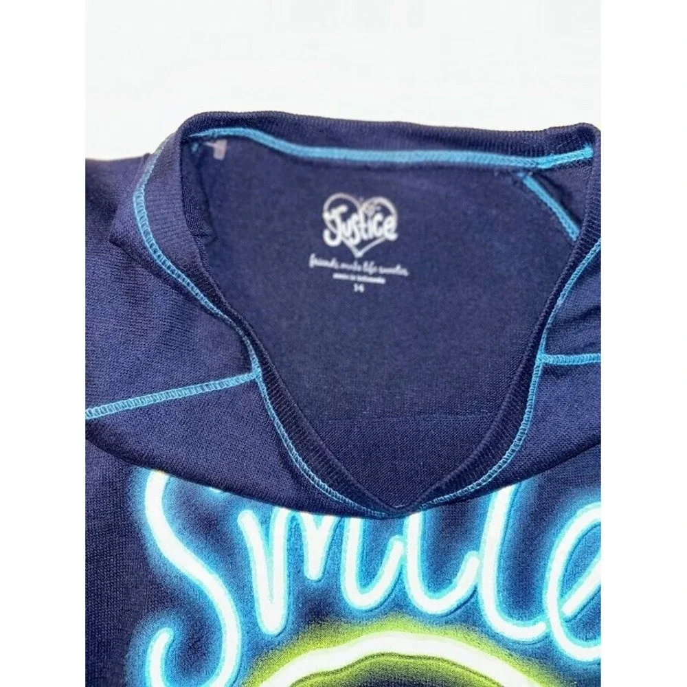 Justice Long Sleeve Shirt Girls Size‎ 14 Smiley Face Blue