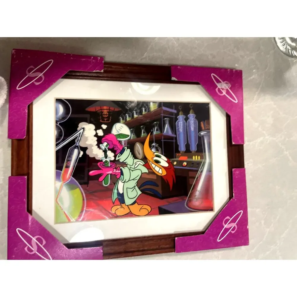 Woody Woodpecker wood framed animation art print lab scene cartoon wall decor