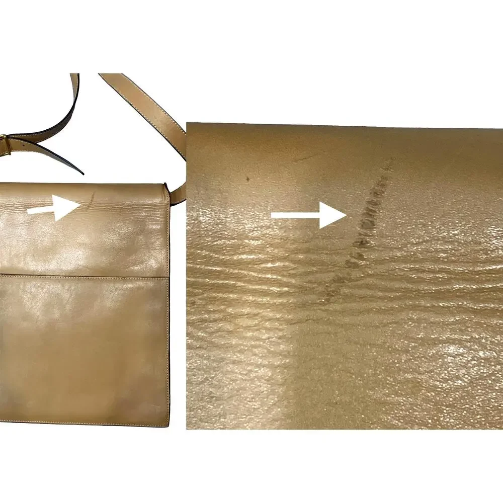 Vintage 70s Camel Leather Shoulder Bag w/ Brass Detail & Flap Closure