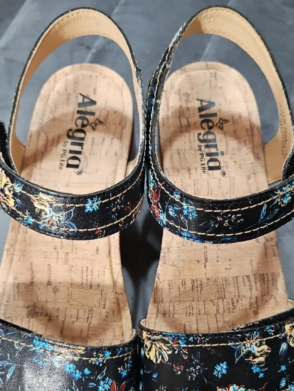 Alegria Black Floral Platform Sandals