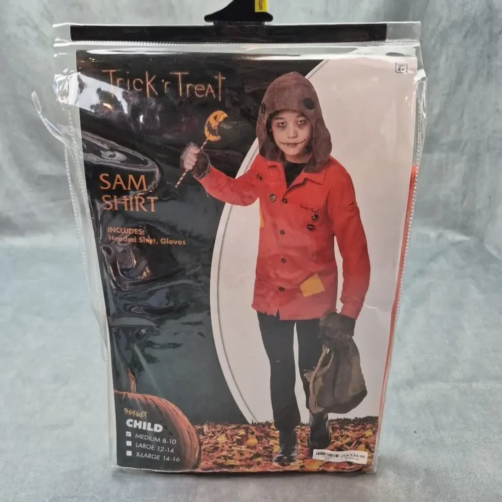Trick r Treat Sam Shirt Costume Child Medium 8-10 Spirit Halloween Hooded Top