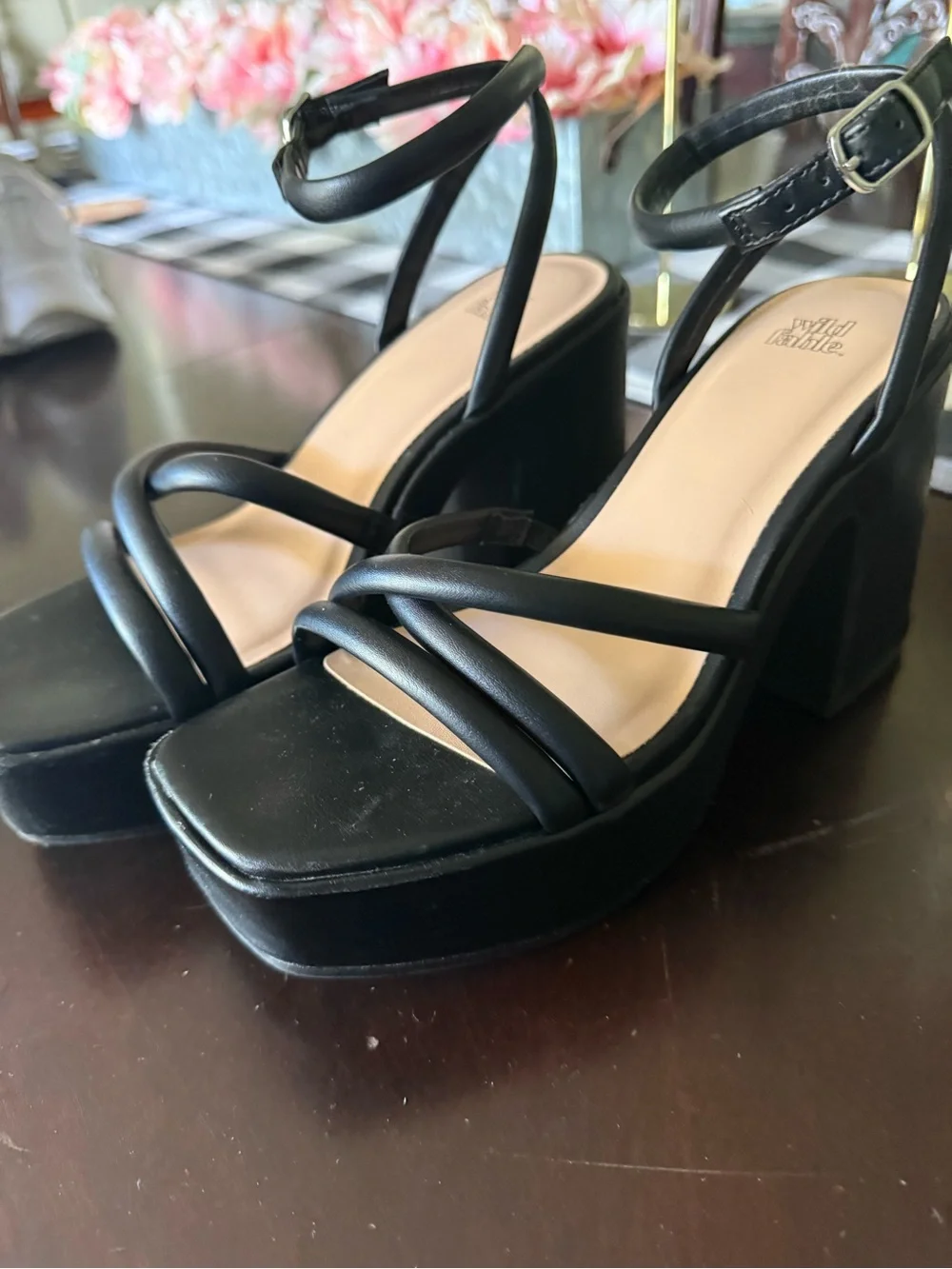 wild fable Black Strappy Platform Block Heels