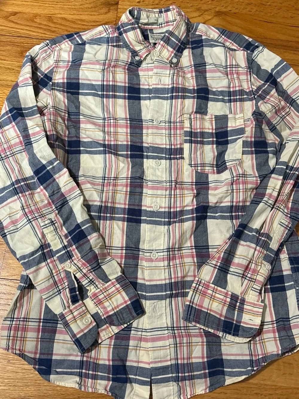 J. Crew White, Navy & Pink Plaid Button-Down Shirt