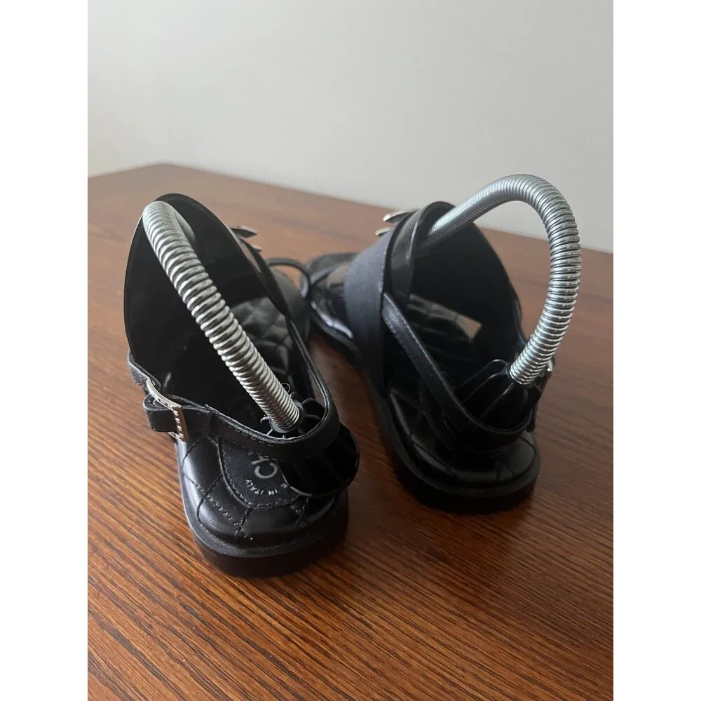 Chanel Black Quilted Leather CC Logo Thong Sandals, Size 39