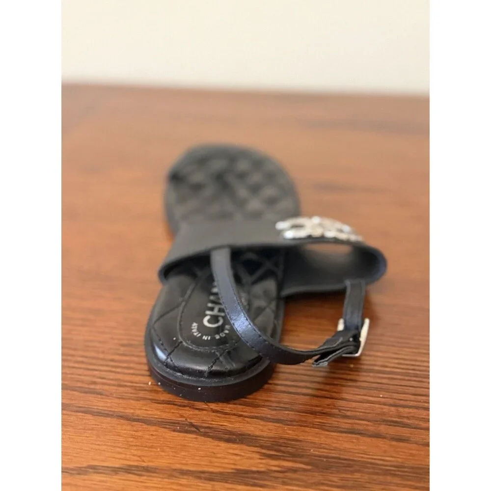 Chanel Black Quilted Leather CC Logo Thong Sandals, Size 39